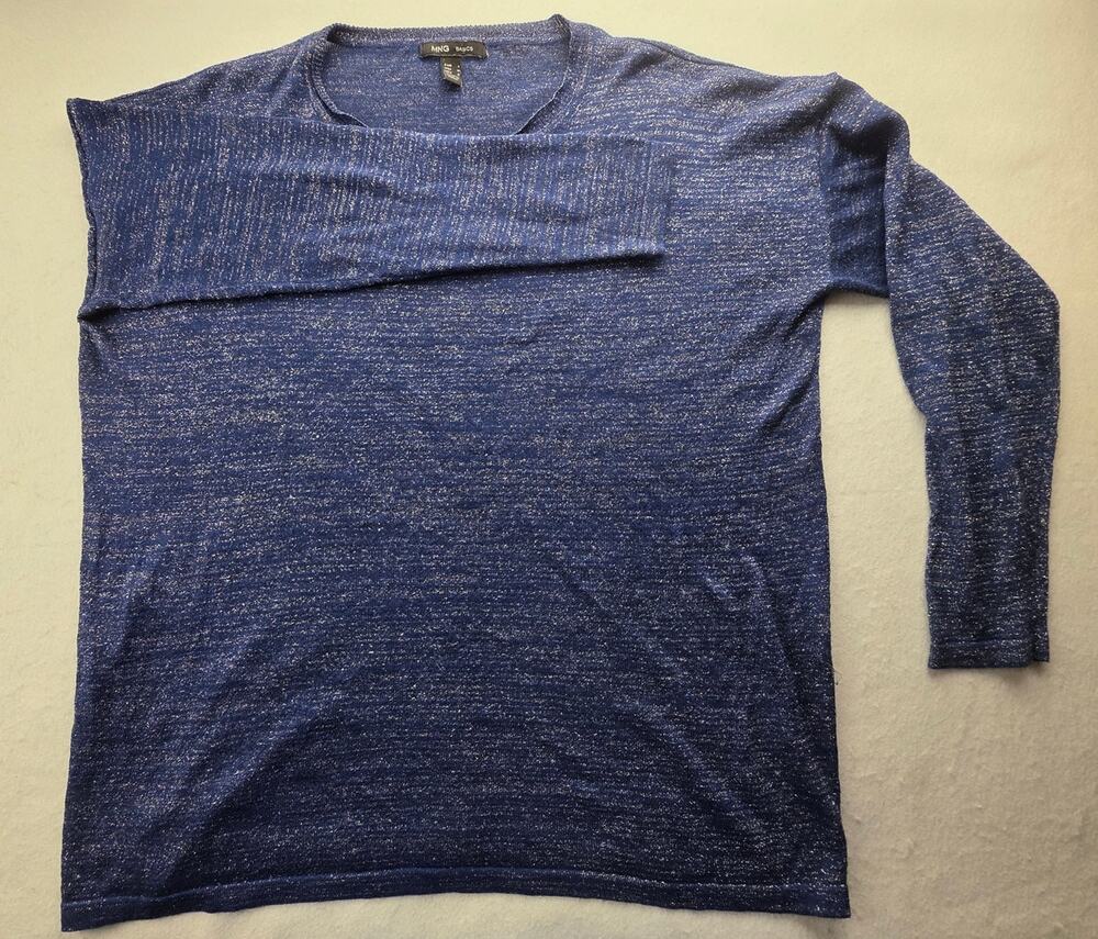 MNG Basics Blue Sparkle Button Back Blouse Size Medium